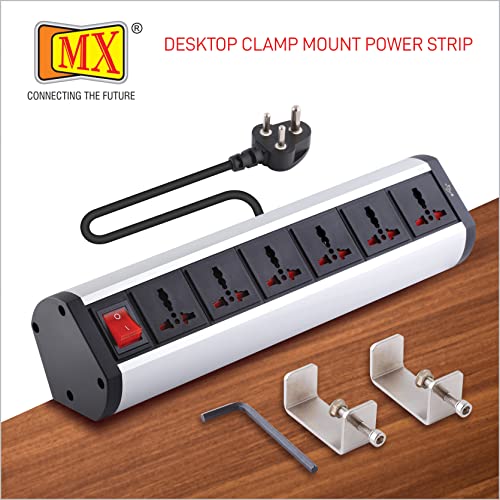 Image of MX Premium Power Console 16 Amp 6 Universal Sockets with 2 USB Charging Port Extension Board - with Removable Desk Clamp Power Strip Master Switch (Desk Clamp Power Strip-6 /13 AMP- 6 Outlets + 2 USB)