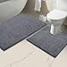 LuxUrux Bathroom Rugs Non Slip Super Soft Chenille Luxury Bath Mat Contour Set, Soft Plush Shower Rug +Toilet Mat.1'' Microfiber Shaggy Absorbent Machine Washable Bath Mats. Curved Set, Dark Gray