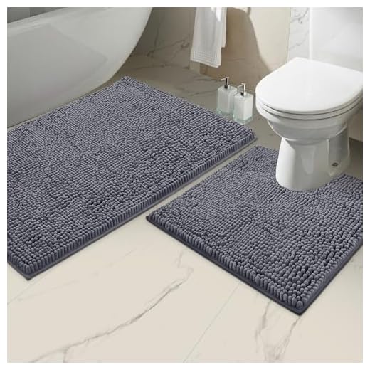 Bathroom Rugs Sets 2 Piece Washable, Luxury Chenille Bath Mat Set, Soft Plush Anti-Slip Rectangular Bath Rug + U-Shaped Toilet MaT. Super Absorbent. (31''x 20'' + 20'' x 20'' U, Gray)