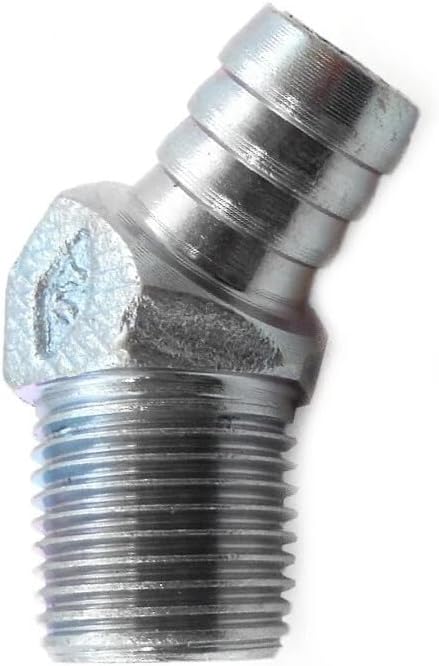 45° Heater Hose Adapter Fitting - 5/8" Hose to 1/2" NPT Intake for Small Block Ch evy Engines, Zinc-Plated Steel Universal Connector​