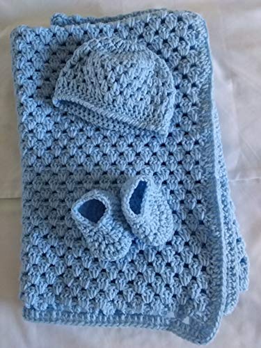 Crochet Blue Baby Blanket with Hat and booties, Baby Shower Gift, Baby Afghan, Baby Girl Afghan, Baby blanket, Baby booty, blanket