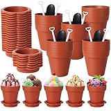Patelai 24 Pack Flower Pot Dessert Cups with Shovel Spoons Plastic Cake Desserts Cups for Farmers Market Construction Birthday Party Baking Supplies, Ice Cream, Cupcakes, Yogurt, Pudding