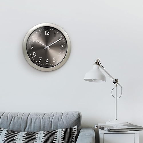 Miniatura 5 de Presentime & Co Reloj de pared silencioso moderno, color plateado matutino, silencioso, sin tics, esfera de aluminio, 11.5 pulgadas, reloj de pared