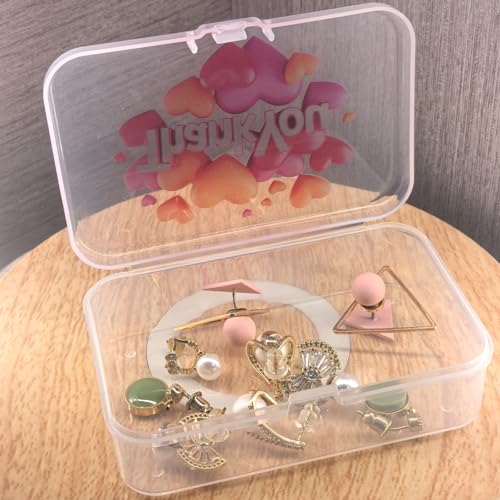 Image of Goodma Plastic Storage Boxes, Transparent, 12 Pieces | 3.3 x 2.2 x 1 inch, Thank You Image Pattern, Hinge Lids