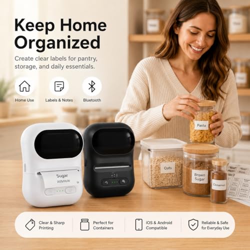 Image of Compact Thermal Printer, mini Wireless Printer, can Print barcodes and Stickers, Suitable for Office, Retail, and Jewelry Label Production, Supports Mobile Phone Connection and USB Charging (Black)