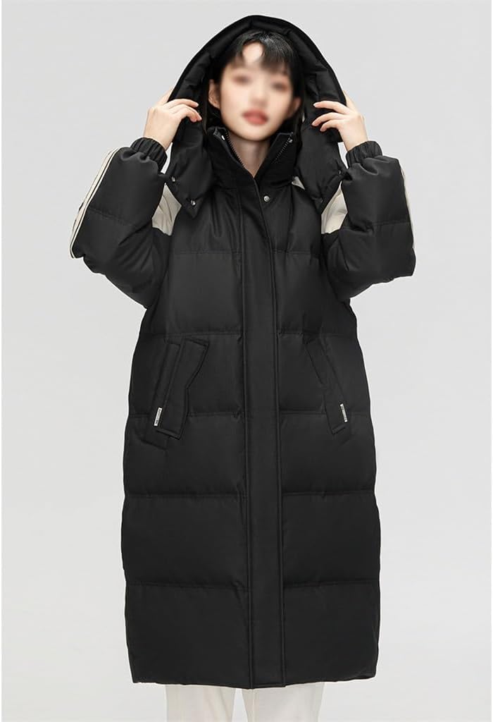 Long Down Jacket Hooded Sleeves Colorblocking Texture Sense Of Women's Autumn And Winter Knee-length