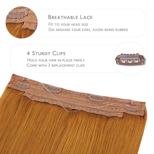 Image of WENNALIFE Wire Hair Extensions Real Human Hair 14 inch 75g Auburn Ginger Remy Wire Hair Extensions Invisible Transparent Fish Line Straight Real