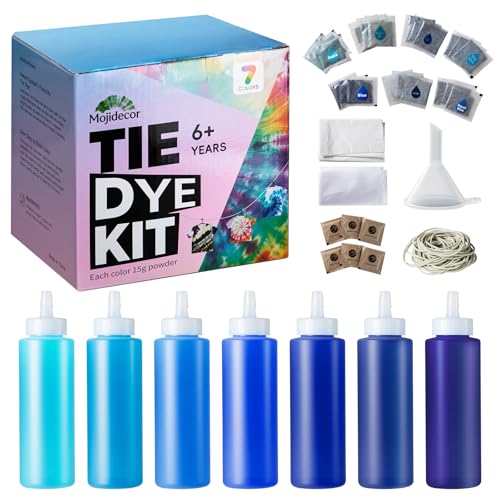 Tie Dye Kit - 7 Blue Shades Tie Dye Kits for Kids & Adults, 21 Powder Packs, 7 Bottles, Gloves, Aprons, Tablecloth, Funnel - Fabric Dye Permanent Clothing Dye for DIY Craft, Party, Large Groups