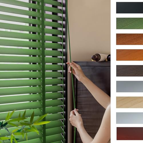 Jalousie Holzjalousie Jalousien Verdunkelung 50mm Lamellen, Sichtschutz Vorhänge 30/60/80/100/120/160cm, Wärmedämmung Jalousette, Massivholz Jalousetten Für Innen Sonnenschutz(Grün)