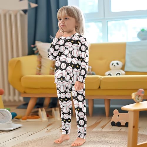 Pigsaly Pajama Set 2 Piece Black Line Strip Baseball Softball Ball Pajama Sets Long Sleeve Pjs Sleepwear 6Y4
