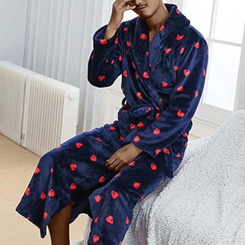 Mens Robe Plush Printed Bath Robe Soft Fleece Robes Long Shower Spa Bathrobe with Pockets Loungewear Sleepwear3