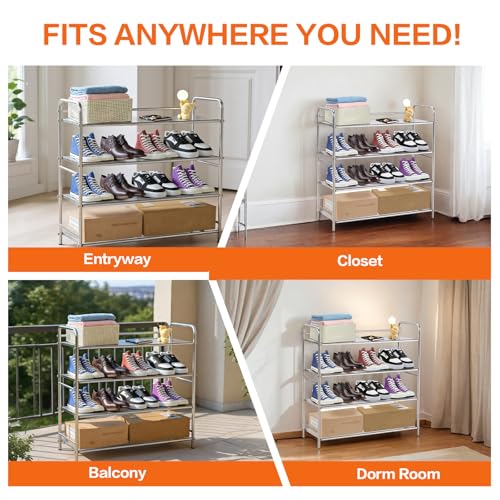 Étagère à chaussures gain de place empilable et modulable en métal inox