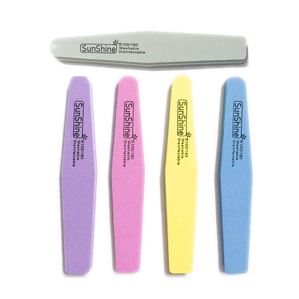 Nail File Set Professional Nail Gel Polish Removal Tools Nail Files 100 180 Grit for Acrylic Natural Nails Manicure Pedicure Kit Double Sided Nail File 5Pcs