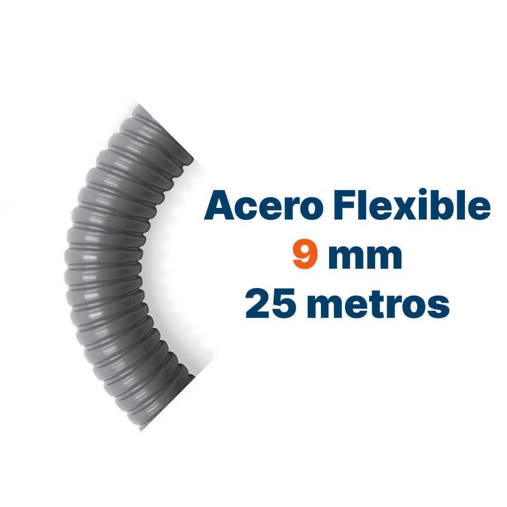 Tubo De Acero Flexible Milflex Ø9 mm – Rollo de 25 Metros – Protección Para Cableado – Instalación Segura – Apto Para Interior y Exterior – Color Gris