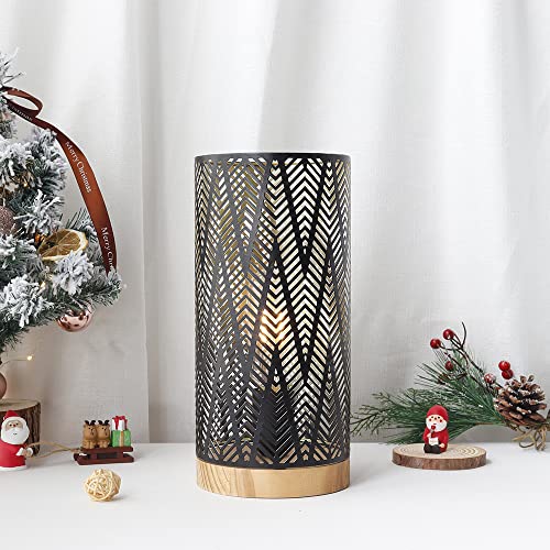 Jhy Design Metal Lamp Battery Powered 11''High Accent Cordless Lamp With Led Bulb Line Patterned Battery Lamp For Weddings Party Patio Garden Indoors Outdoors Table Balcony(With Wooden Base) #TOP4