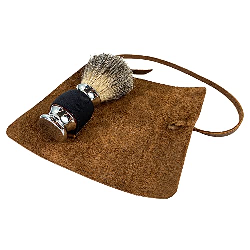Hide & Groom, Shaving Brush Roll Handmade from Full Grain Leather (Brush Not Included) - Hygiene Organizer, Minimalist Style, Personal Care, Travel & Grooming Essentials - Bourbon Brown - Thumbnail 3