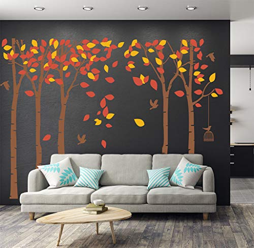 Luckkyy Giant Jungle Tree Wall Decal Tree Wall Sticker Removable Vinyl Sticker Mural Art Kids Room Nursery Bedroom Living Room Decoration (103.9X70.9) (Brown+Orange) #TOP4