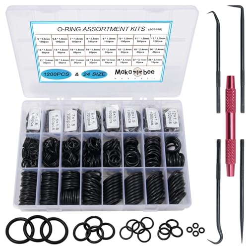 Image of MAKABEE 1200Pcs Nitrile Rubber O Ring Kit 24 Sizes O Rings Assortment Kit Set Sealing Washer NBR Metric o-Ring Assortment for Plumbing, Gas, Automotive and Faucet Repair, Resist Oil and Heat O-Rings