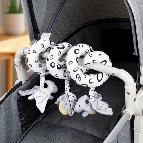 Image of Baby Hanging Toys for Stroller and Car Seat, Black and White High Contrast Sensory Plush with Rattle & Squeaker, BPA-Free, Soft Developmental Toy for Newborns & Infants 0-6-12 months (Dinosaur)