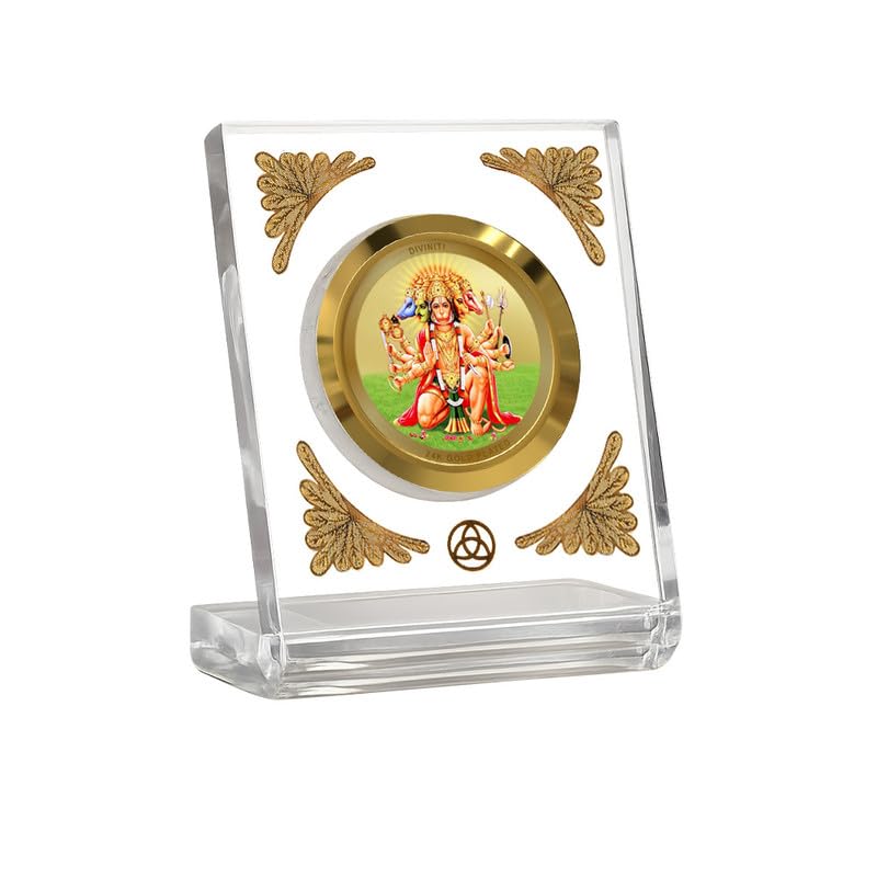 Image of DIVINITI 24K Gold Plated Lord Panchmukhi Hanuman Acrylic Frame for Car Dashboard, Home Temple & Office Table | Premium Spiritual Gift, Blessings for Protection & Positivity, 8x7 cm