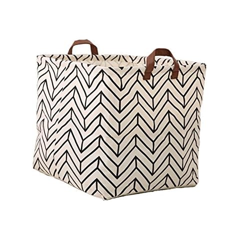 Migaoeco Canvas Storage Box with Leather Strap, 13"x 11.8"x11.8" Laundry Hamper Storage Basket Bin Nursery Toy Organizer Cover