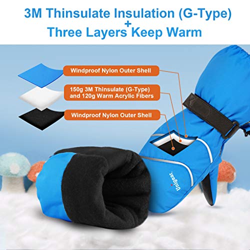 Unigear Guantes de esquí Infantiles Impermeables y Resistentes al Viento, Guantes de Nieve Transpirables, térmicos y cálidos, Guantes de Invierno para niños y niñas de 2 a 8 años - imagen 2