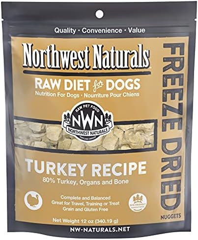 Northwest Naturals Freeze Dried Raw Diet for Dogs Freeze Dried Nuggets Dog Food – Turkey – Grain-Free, Gluten-Free Pet Food, Dog Training Treats – 12 Oz.