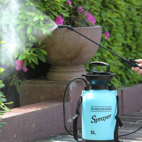 CLICIC Lawn and Garden Portable Sprayer - 1.3 Gallon/5 L Pump Pressure Sprayer Includes Shoulder Strap.