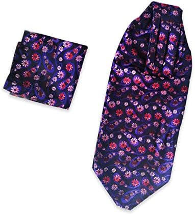 PHDuLac Silk Cravats – Paisley Cravat Dress Ties for Men Floral Black Purple Jacquard Ascot Tie with Pocket Square in Gift Box