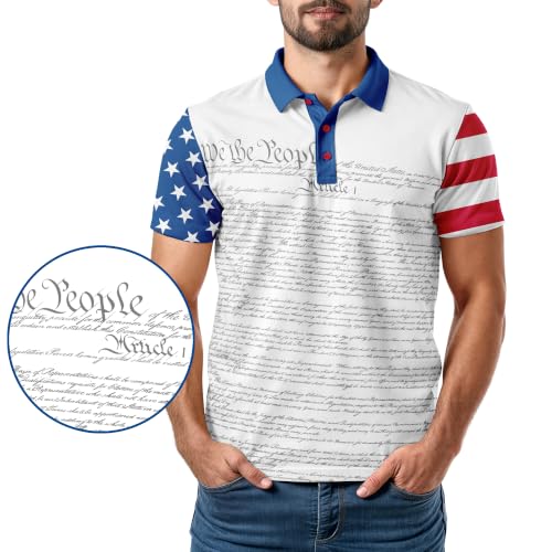 Image of Patriotic USA Golf Polo Shirt Men's Performance Short Sleeve | Moisture Quick Dry Fit Athletic Veteran UPF Stretch Casual Fun
