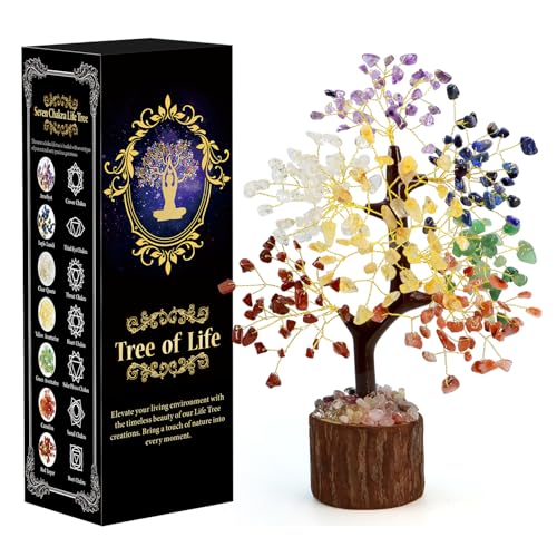 Handcrafted 7 Chakra Healing Crystal Tree of Life for Yoga, Meditation, Home Décor, Office Desk Decor, Living Room Decor, Crystal Bonsai Tree for Stress Relief, Birthday Gifts for Wife, Women, Mom