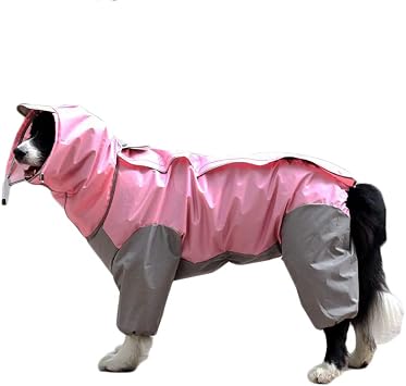 Dog Raincoat Waterproof Rain Jacket with Hood and Collar Hole Outdoor Adjustable Drawstring for Most Dogs Pink Size 22