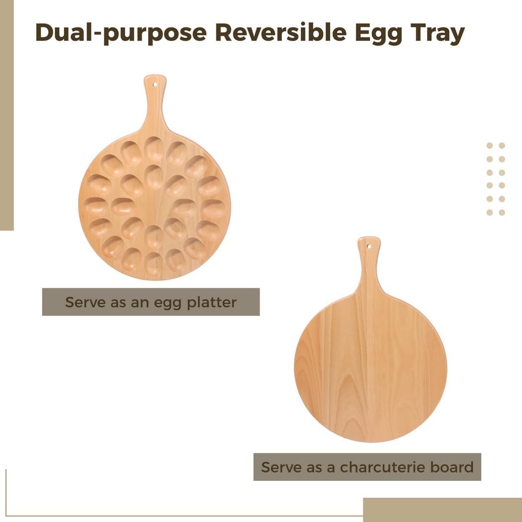 24-Slot Wooden Deviled Egg Platter with Handle, 12’’ Reversible Charcuterie Board, Dual-Purpose Egg Tray & Cheese Board for Parties and Kitchens