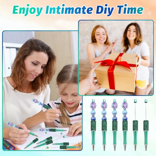 Image of 150 Pcs DIY Diamond Beadable Pen Kit - 50 Plastic Rhinestone Beaded Pens Bulk with Refills & Bags - Fancy Cute Glitter Pens for Crafting, Students & Teachers - School Supplies (Green)