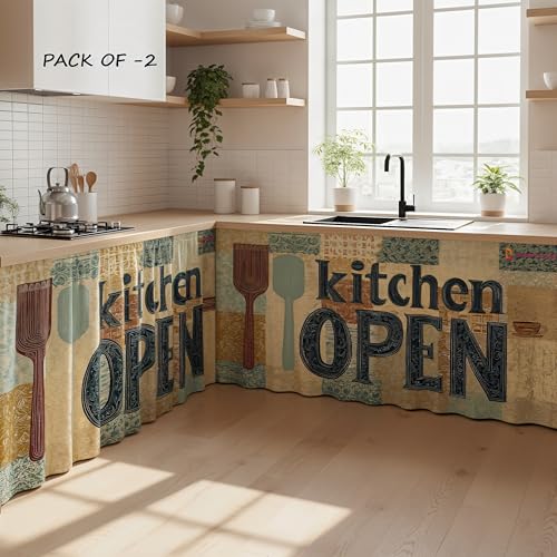 Image of DARSHANAM WORLD Modern Printed Kitchen Sink Curtain | Kitchen Under Sink Curtain | Decorative Cabinet Cover | Washable & Dustproof (2, Open)