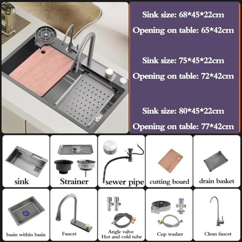 Fregadero de acero inoxidable multifuncional con grifo de cascada de alta gama 3
