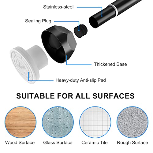Ausemku Shower Curtain Rod - 40-73 Inches Adjustable Tension Curtain Rod, Stainless Steel, No Drilling, Never Collapse, Anti-Slip, No Rust, For Bathroom, Easy To Install Black #TOP2