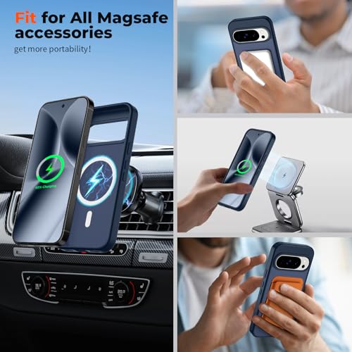 Image of SUPFINE Magnetic for Google Pixel 10 Pro XL Case with Screen Protector, (Built-in Magnets) ((Military Grade Drop Protection) Slim Translucent Shockproof Phone Case,Sapphire Blue