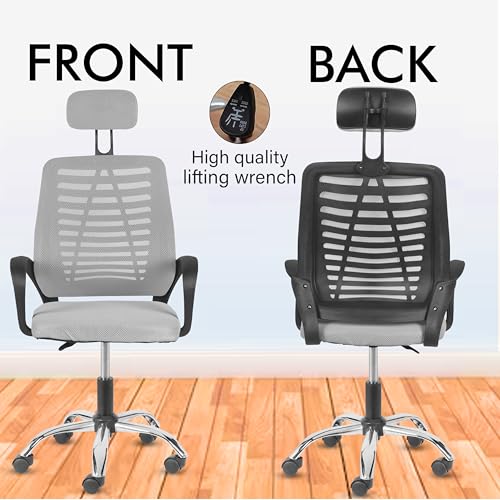 Image of Casa Copenhagen,Mesh Office Desk,Rocking, Ergonomic Computer Chair Adjustable High with Headrest and Comfortable Armrest Swivel Chair - Grey & Black Handle