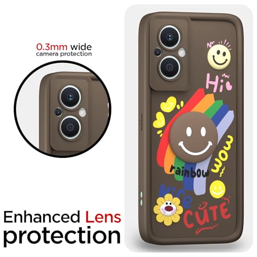 Image of Pikkme Back Cover for Oppo F21 Pro 5G / F21s Pro 5G | Soft Silicone| Cute Rainbow Smile & 3D Cartoon Flower Design | Shockproof Raised Camera Protection Bumper Case (Brown)
