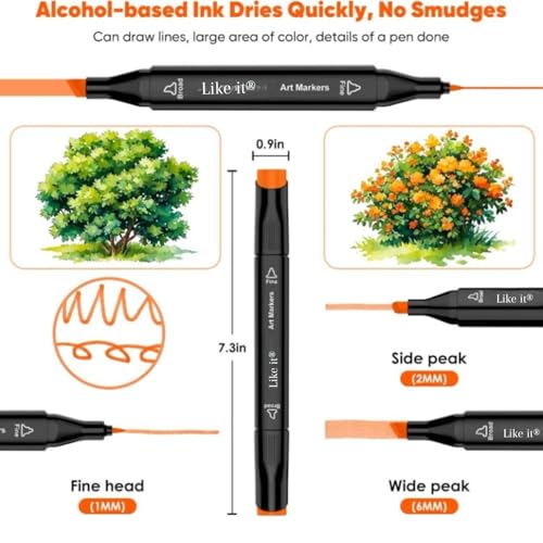 Image of like it 48 Colour Art Markers Set, Dual Tip, Brush & Fine, Sketch Marker, based Brush Markers for Sketching, Adult Coloring, and Illustration (48)