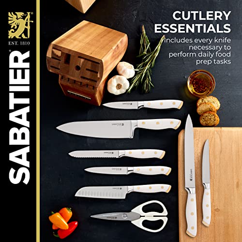Sabatier Forged Triple Rivet Knife Block Set, 15-Piece, White And Brass #TOP3