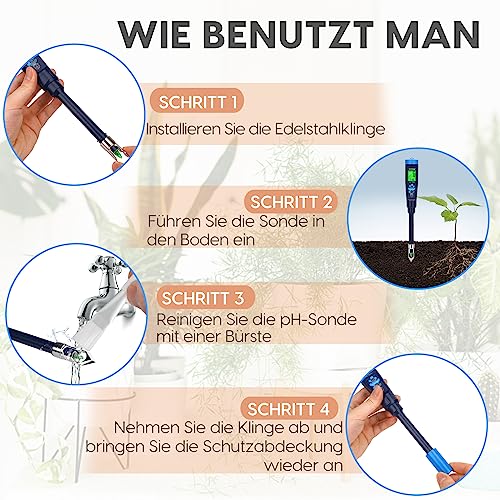 Foto von Digitales Boden pH Messgerät,Boden und Wasser pH Tester, hochwertiges pH Messgerät für den Heimgebrauch Zimmerpflanzen, Fleisch, Teig, hausgemachten Wein und Bier, Joghurt, verschiedene Saucen, Pool
