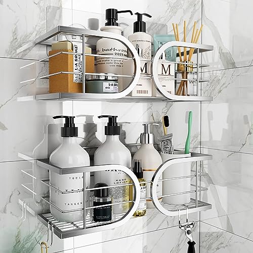 Adurei Shower Caddy No Drill Wall Mounted 304 Stainless Steel Durable Large Capacity Adhesive Shower Rack Organiser Quick Dry Rustproof Bathroom Storage Shelves - 2 Pack (Silver) by Adurei - Used condition - Image 5