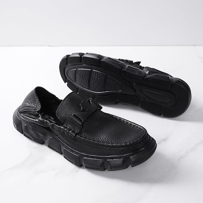 Men's Genuine Leather Platform Slip-On Oxfords Mens Casual Genuine Flats Soft Driving Walking Loafer Shoes2