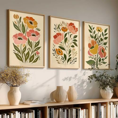 Image of kotart Botanical Art Home Decoration Painting | Floral Paintings With Frame For Living Room Bed Room Hotel Wall Decor Digital Reprint Set of 3 (10X13 inch)