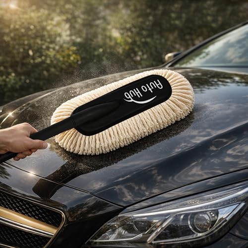 Image of Auto Hub Car Duster - Lint-Free & Scratch-Free Car Cleaner Brush with Long Handle - Car Dust Cleaner Features Paraffin Wax Coating for 2X Better Cleaning Performance - Car Cleaning Brush - Pack of 2