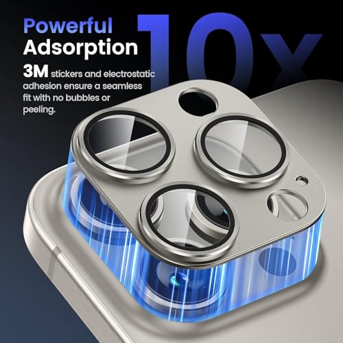 Image of TITANIUM Camera Lens Protector For IPHONE 16 PRO / 15 PRO / 16 PRO MAX / 15 PRO MAX ( GREY ) UHD 9H Glass, Anti Drop, Scratch Resistant, Case Friendly, Removable, Waterproof, Heavy Duty Camera Protector, ( BUY 2 GET 1 FREE )
