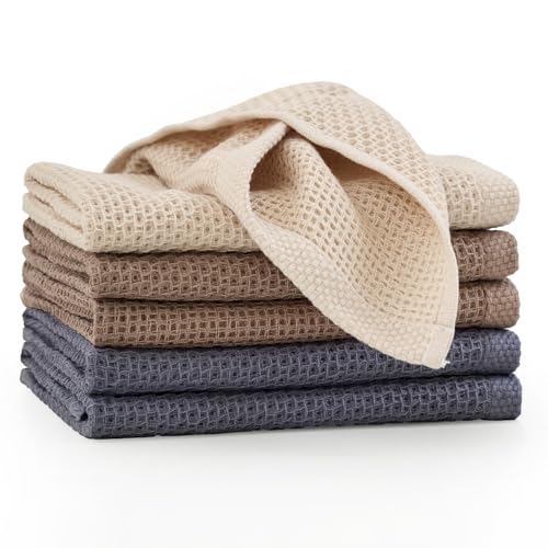 Set di 6 Strofinacci da Cucina in Cotone 33 x 33 cm per la Pulizia e l'Asciugatura delle Stoviglie, Canovacci Waffle Straccio per Lavatrice Asciugamani