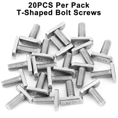 Image of 20Pcs T-Slot Bolt M8x20mm 304 Stainless Steel T Slot Drop-in Bolt - Sliver | A2-70 T-Shaped Bolt Screw for Aluminum Extrusion Profile Photovoltaic Solar Mounting, T-Slot Insertion Bolts